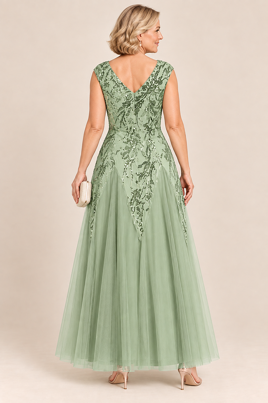 Sylvie Sage Green embroidered gown by Dressology, regular back