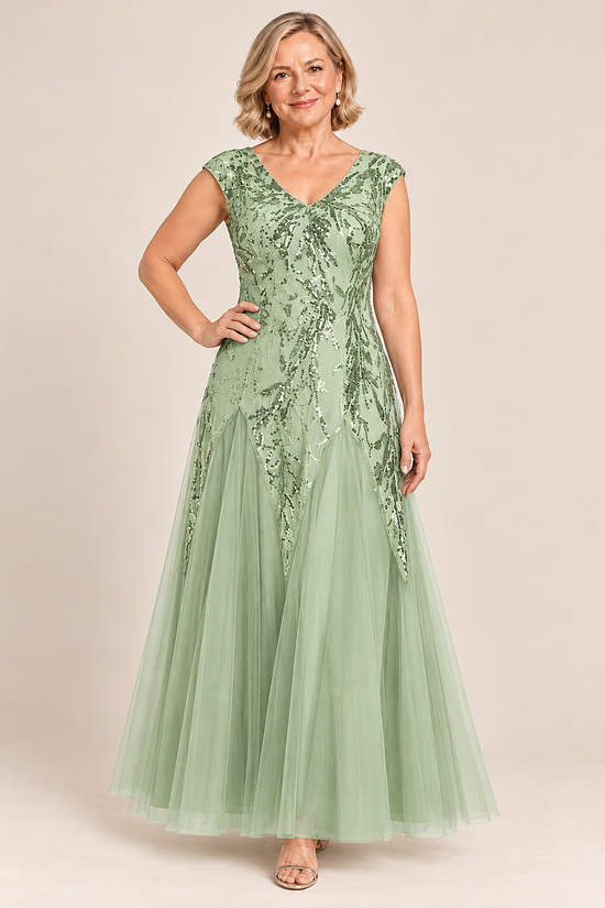 Sylvie Sage Green embroidered gown by Dressology, regular front