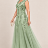 Sylvie Sage Green embroidered gown by Dressology, regular side
