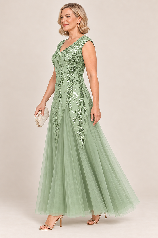 Sylvie Sage Green embroidered gown by Dressology, regular side