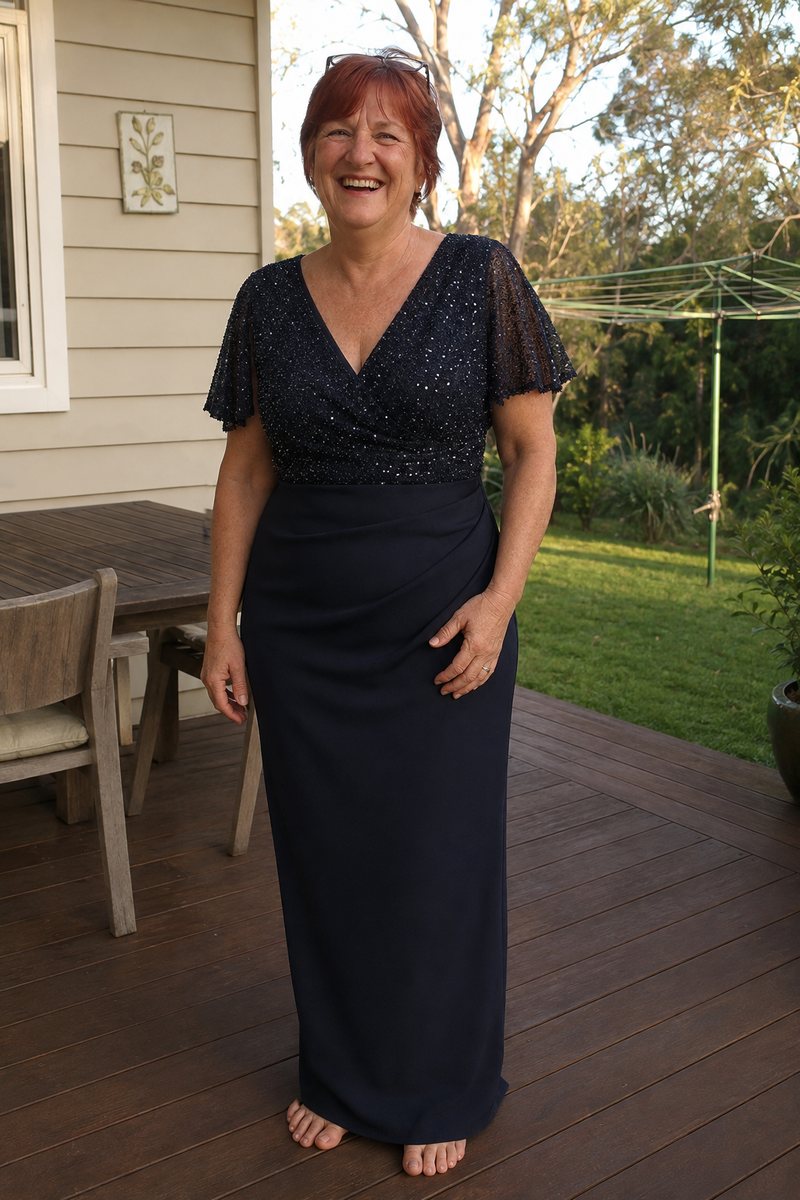 Joyce gown in Navy by Trellis Lane — styled at home
