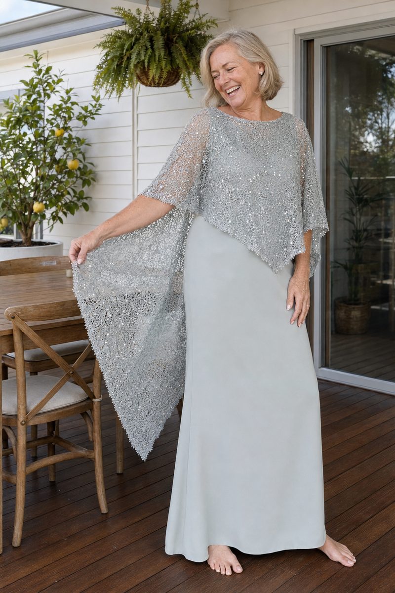 June gown in Seamist by Trellis Lane — styled at home